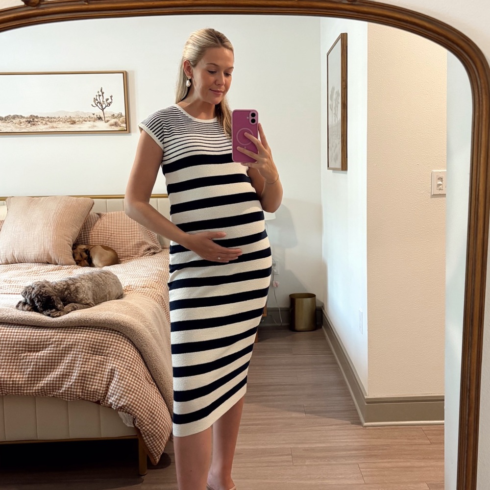 Striped Knit Midi Maternity Dress - Black & White